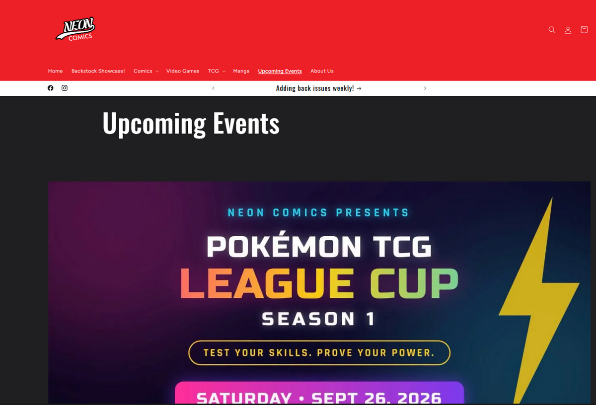 Neon Comics presents Pokémon League Cup - 09/26 - Pokemon (Copy)