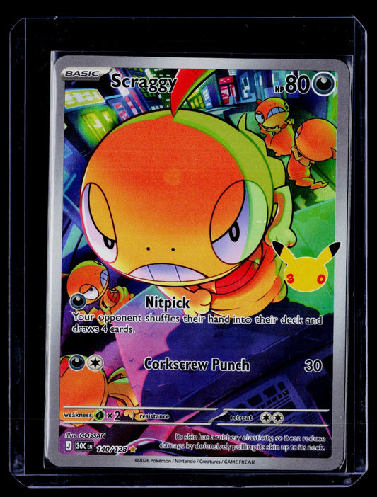 Scraggy Holo Illustration Rare ME: 30th Celebration 140/128 NM